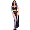 Chilirose - Cr 4672 Jupe Top Noire Et String Avec Chaînes Doré Xl